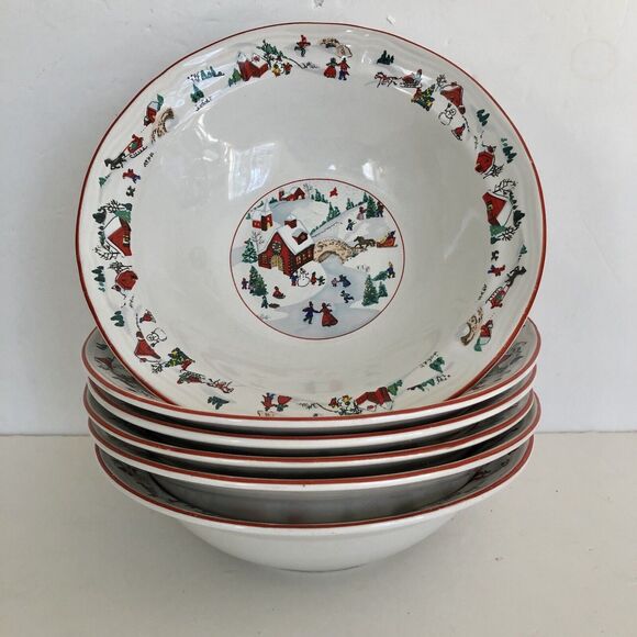 Farberware White Christmas 95 Bowl Ceral Soup Salad 7" Set of 6 pc. Katherine B - Picture 2 of 9